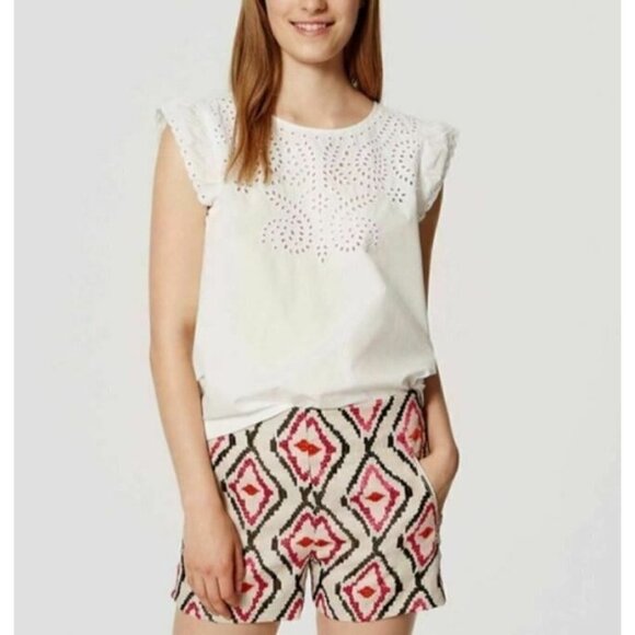 LOFT Womens Size 4 The Riviera Short Ikat Embroidered Linen Shorts Boho Festival - Picture 6 of 10